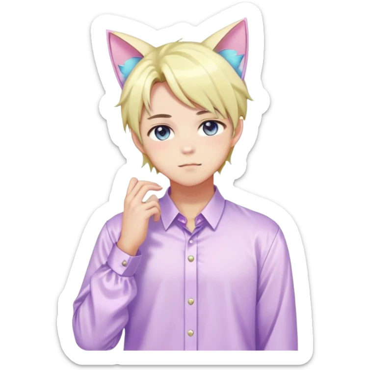 effeminate young colorful pastel femboy man with shiny hair, cat ears, blouse, cute, gorgeous, anime, catboy, full body sticker