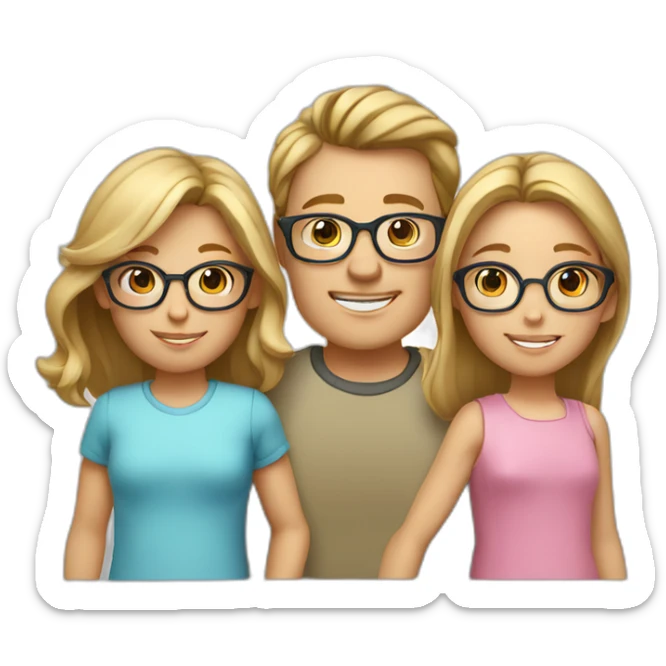 Family of 5 - blonde mom, light brown hair dad with glasses, 8 year old blonde girl with glasses, 4year old light brown hair boy and 1 year old light brown hair girl sticker
