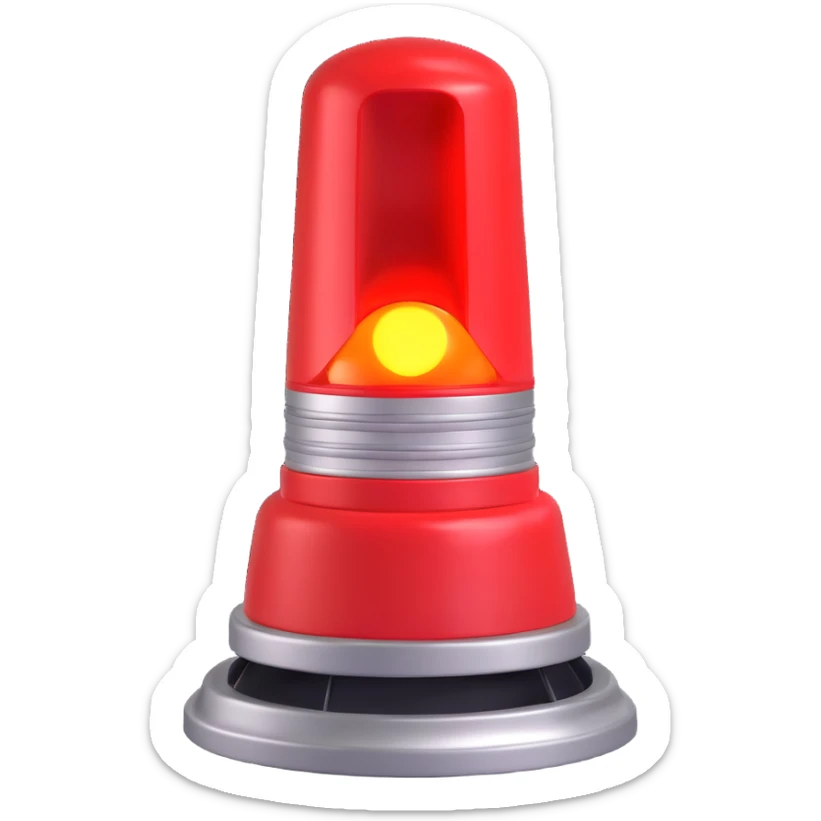 3D render of a red emergency siren light with a bright glow on top of a silver base, in Pixar-style, soft shadows, isolated on white background, professional but playful look

 sticker