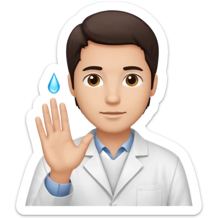 Radiografía de mano sostenida por un hombre con bata blanca  piel clara cabello café obscuro sticker