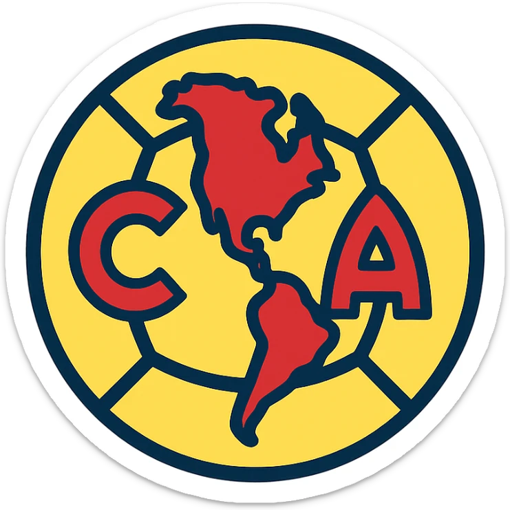 minimalist icon of a soccer ball with the map of the Americas, Club América colors sticker