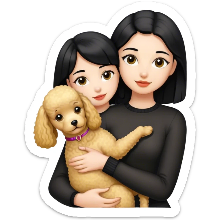 Black straight hair girl wiht golden pudel dog sticker