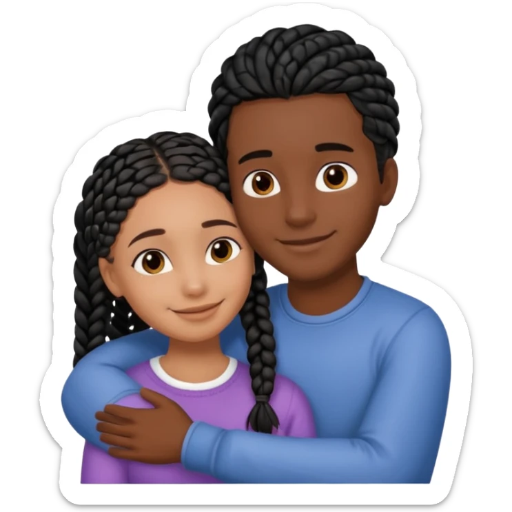 dark, black girl with black braids hugging her white italian boyfriend with straight parted brown hair sticker
