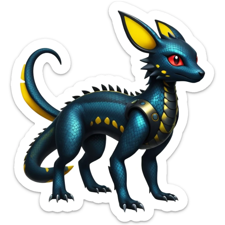 Modern Futuristic Scaly Cyber-Salandit-Umbreon-Litten-Hybrid (Full body) sticker
