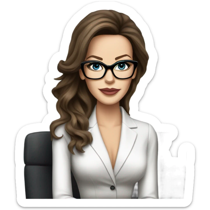 Hyper Realistic photo Kate Beckinsale blue eyes wearing glasses in a business meeting high fashion  sticker