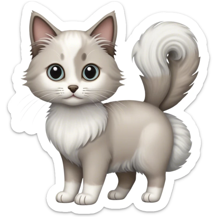 Create an iOS emoji image of a White/grey ragdoll cat with dachshund-like body sticker
