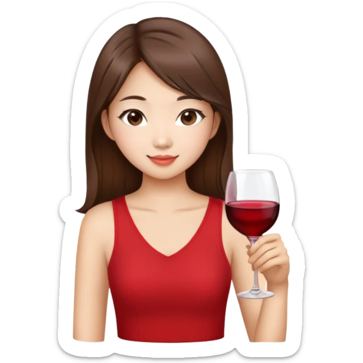 Pretty Asian girl with brown hair  21st birthday red top drinking wine  sticker