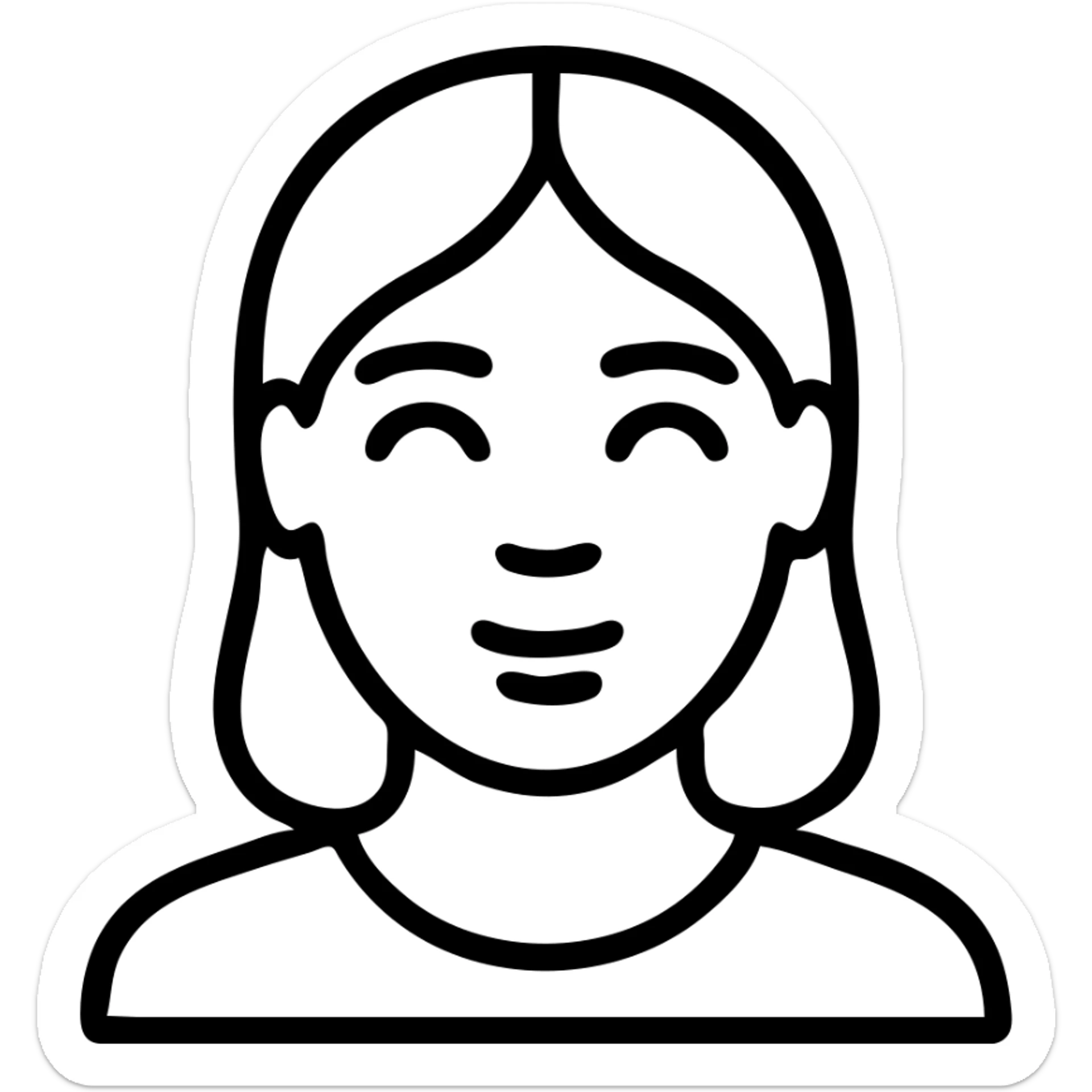 woman with blue-grey eyes, brown hair, brown skin, modern outlined icon style, no fill, just black outlines, elegant and simple sticker