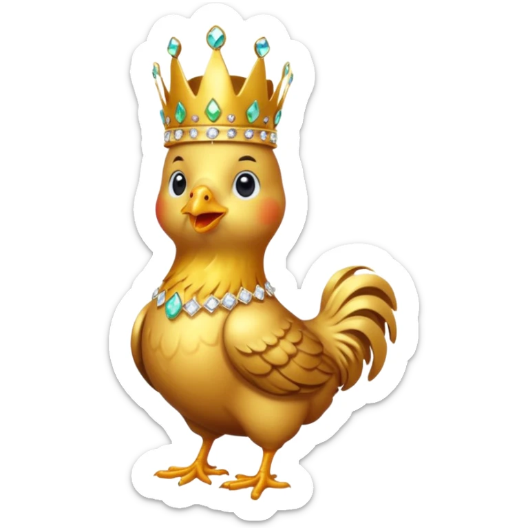 chicken King – proud golden chicken wearing a tall jeweled crown, sitting sticker