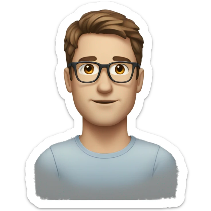 Male, short brown hair, blue eyes with glasses, sharp jawline, freckles sticker