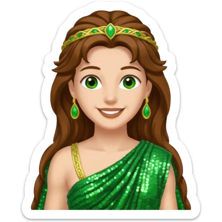Terra, Goddess from Earth Roman Deities with long brown hair, green sequin toga sticker