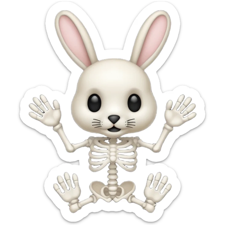 Emoji tête de peluche Lapin squelette noire qui fait bonjour de la main  sticker