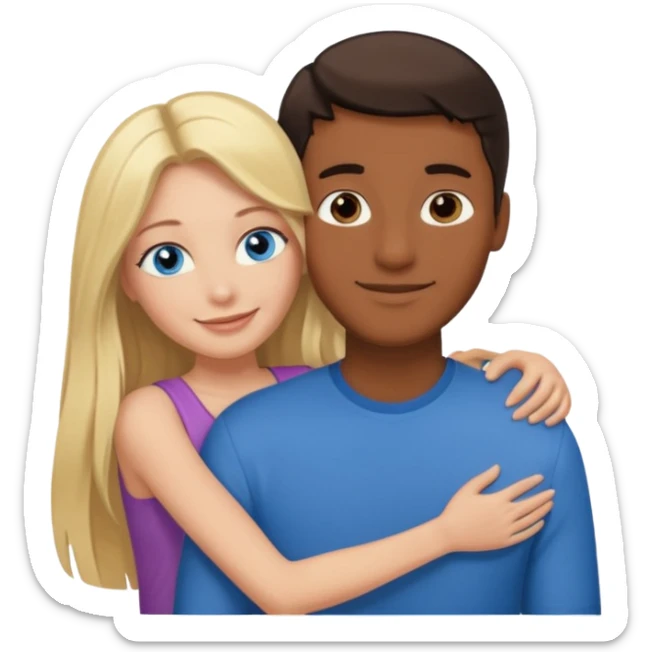 blonde hair blue eyes woman embracing a taller man who has brown skin and dark hair more like the first one make the man taller and the woman have long hair and both smiling sticker