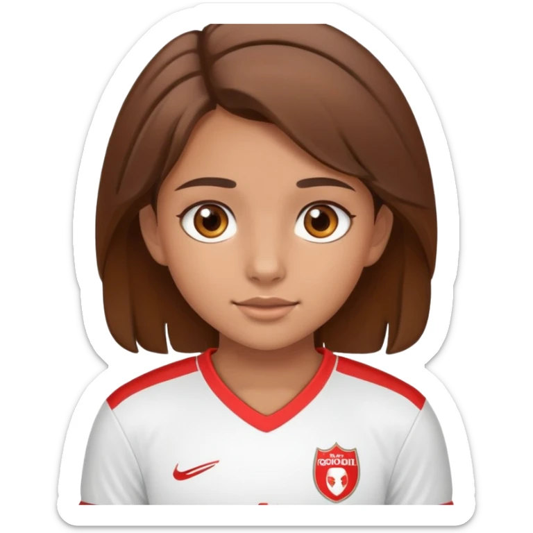 Cute girl brown hair and cute brown eyes wearing a football kit sticker