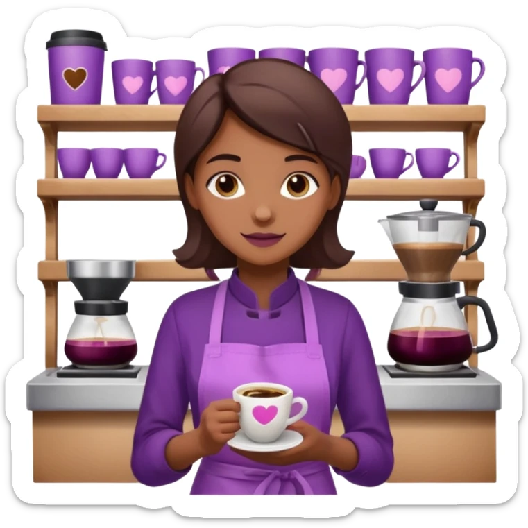 Create 3D minimalist emoji in the style of Coffee Lover — a coffee shop and roastery brand.
Style: cozy, warm.
Colors — purple-pink range.
barista with coffee
on the form it says "Coffee Lover" sticker