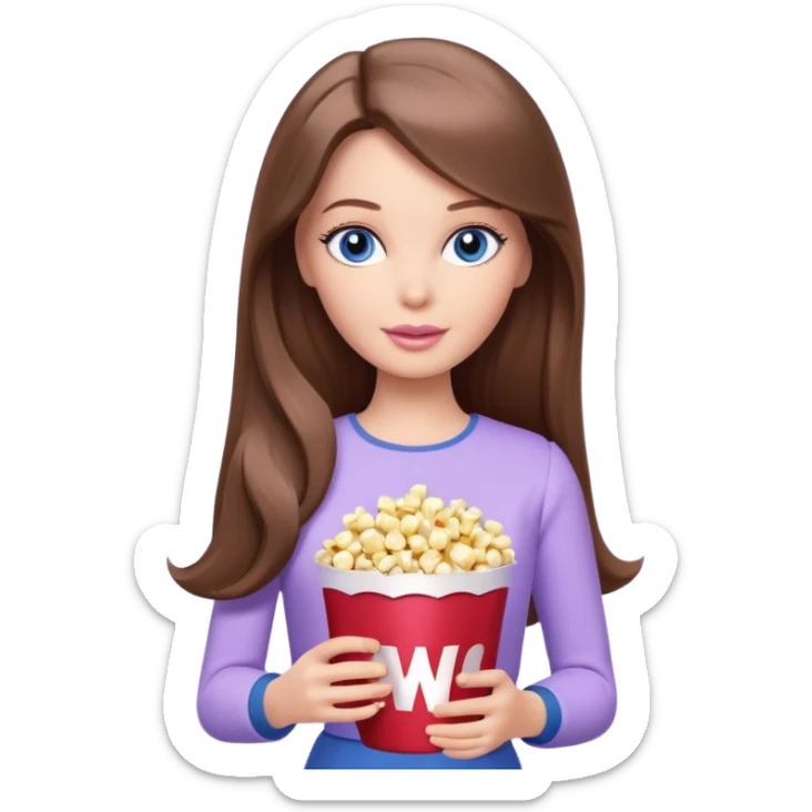 beautiful barbie girl with long brown hair, blue eyes and wearing light purple clothes watching dr who on tv sticker