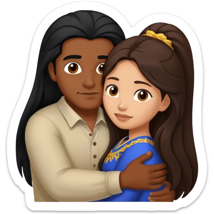 Dark Latino man with long black hair hugging brown hair Filipina sticker