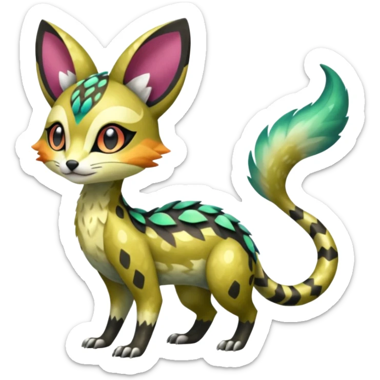 Shiny furry scaley Meloetta-Vernid-Trico-Genet-Pokémon-Fakémon-hybrid-fusion-creature sticker