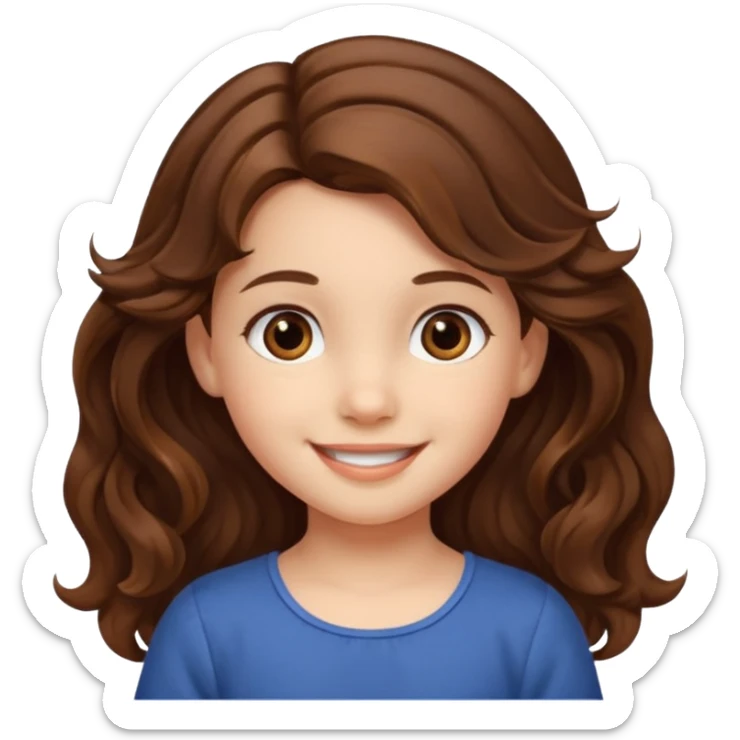 EMOJI COMO LOS DEL IPHONE IOS. SOLO CARA NIÑA, SIN EL CUELLO. 3 AÑOS. PELO LARGO, ONFULADO, MARRON SEMIRECOGIDO, Y OJOS MARRONES. SONRIENDO, Y FONDO TRANSPARENTE sticker