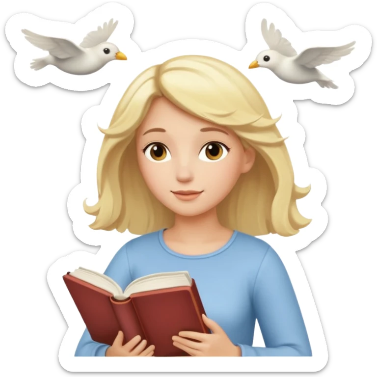 Dreamy, kind, empathetic — like they’re not fully grounded. woman flyingwith a book sticker