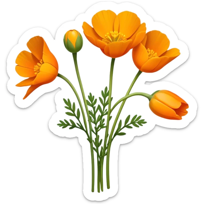 luxuriant bouquet Eschscholzia californica, luxuriant, stem, leaf, bud sticker