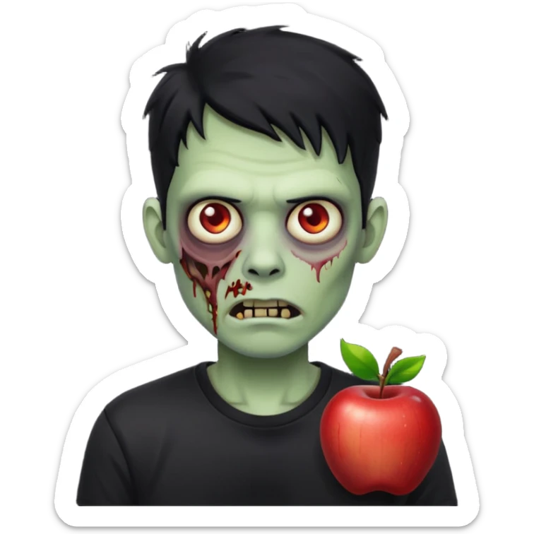 Zombie Emoji AppleIOS Style, lowfade Black Hair, and Black T-shirt sticker