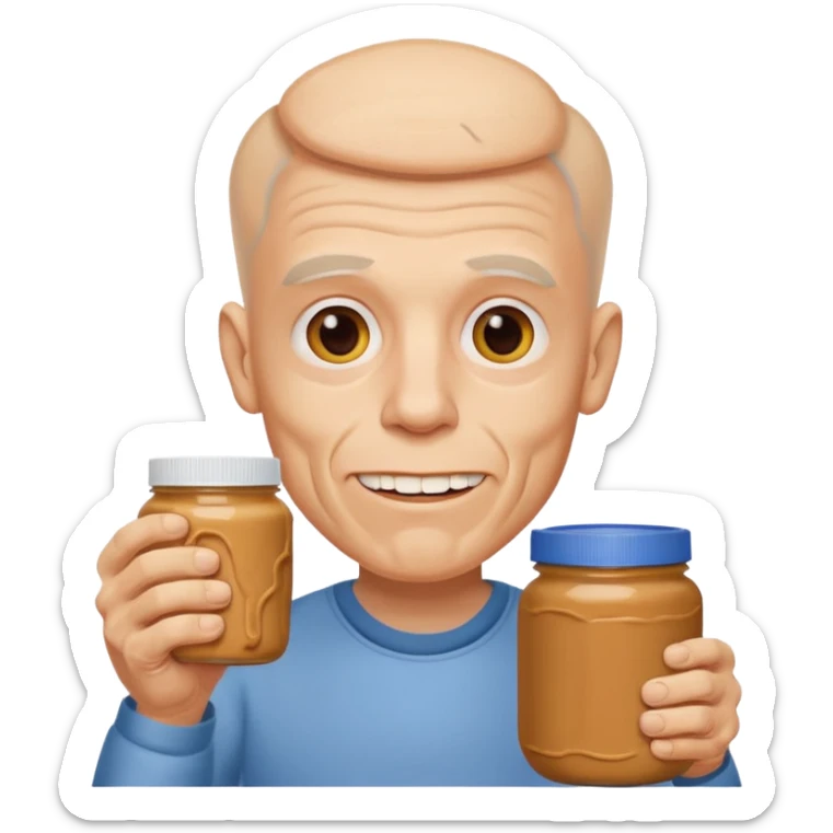 White man, barely any hair, lots and lots of wrinkles, bad yellow teeth, and peanut butter. Cerebral palsy sticker