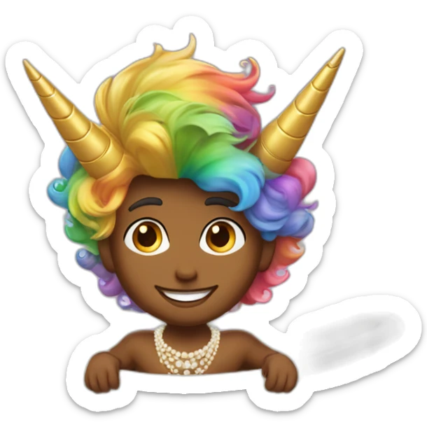 posh-muscle-boy-with-pearl-necklace-and-rainbow-unicorn-hair-in-golden-bathtub sticker