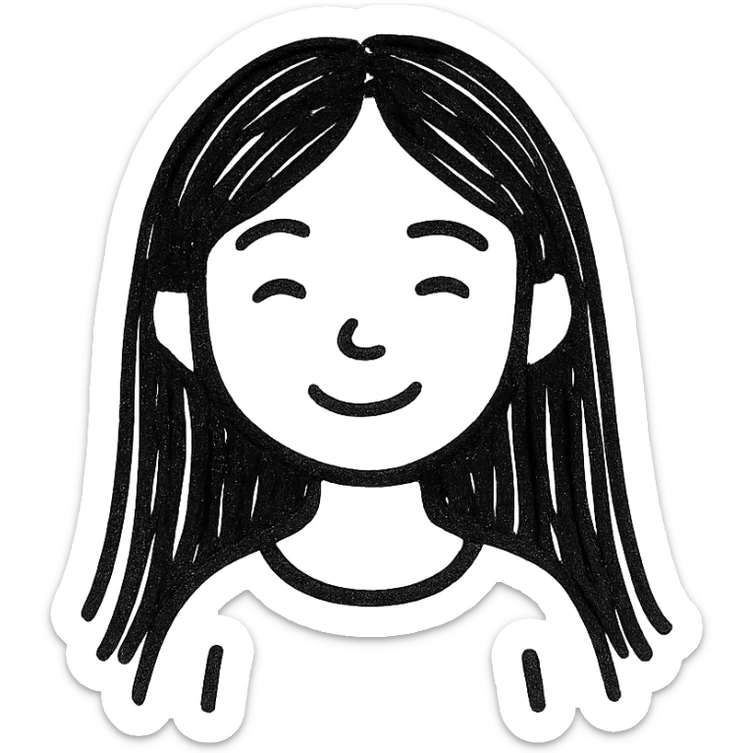 A girl with long black hair and fair skin sticker