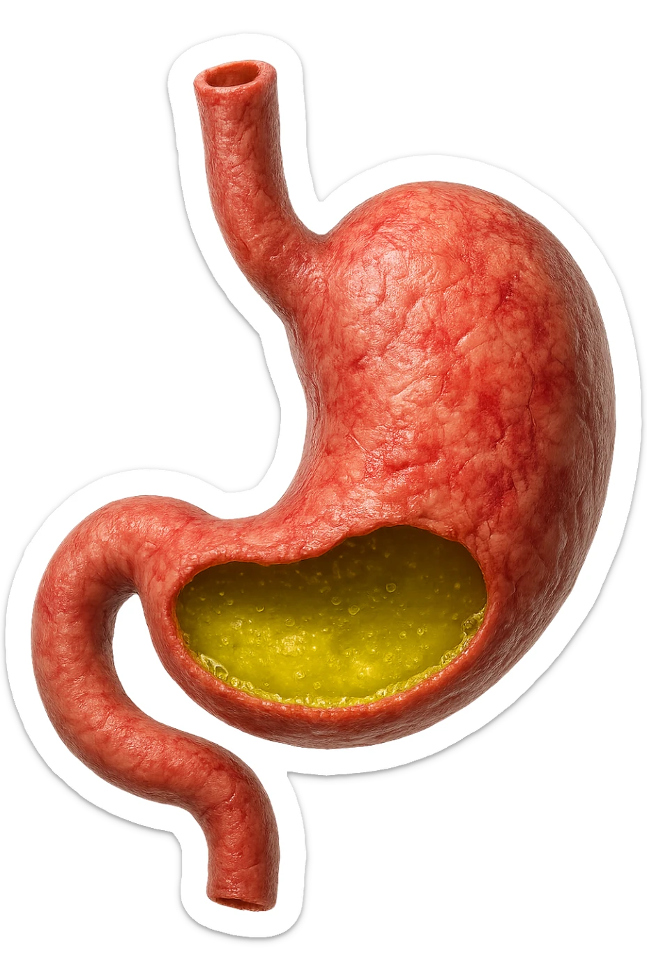 stomaco umano anatomico infiammato con acido giallo all'interno, iperrealistico 4k, isolato su sfondo bianco sticker