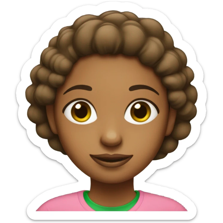 Brown girl with pink t shirt and green “AKA” letters sticker