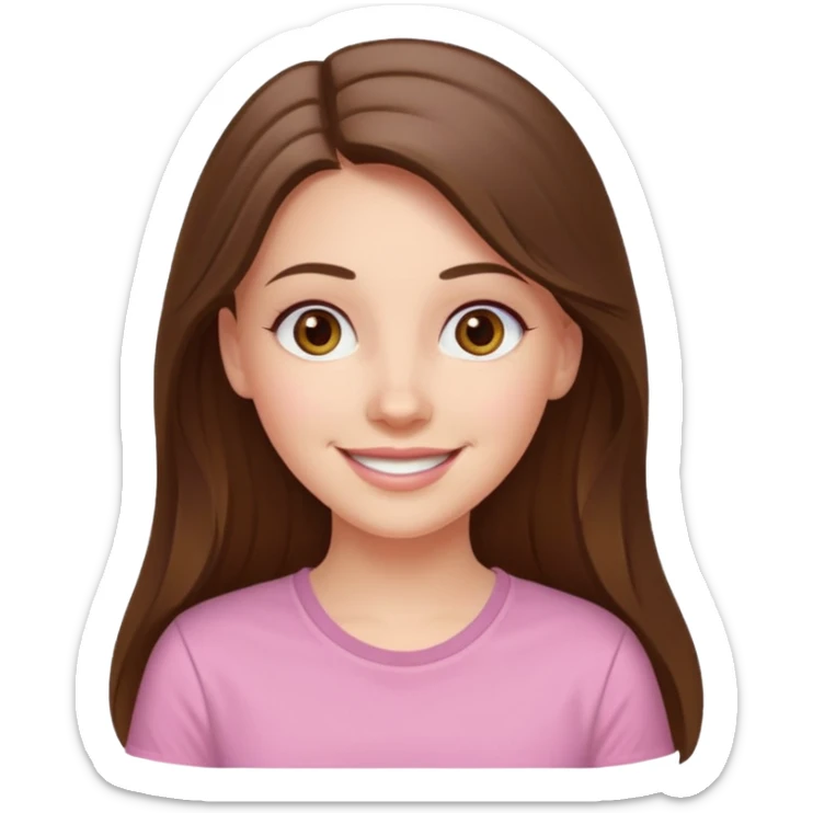 happy white long brunette hair girl with hazel eyes and in a light pink shirt with USC in white sticker