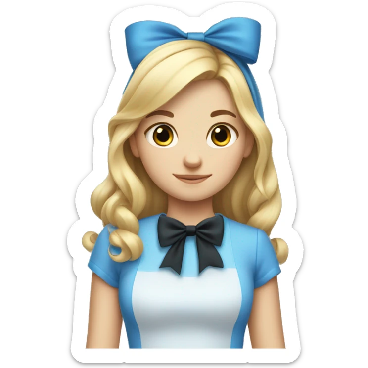 alice blonde girl in blue clothes with a black bow on hair sticker