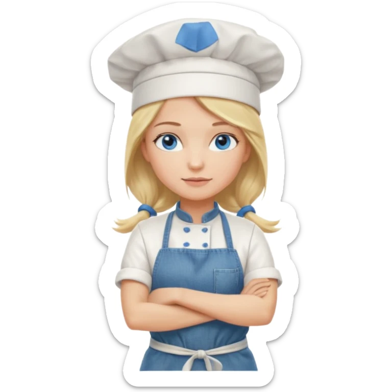 Sexy Full body 
Long Blonde hair blue eyed female chef arms folded wearing tank top and denim shorts and chef hat arms folded sticker