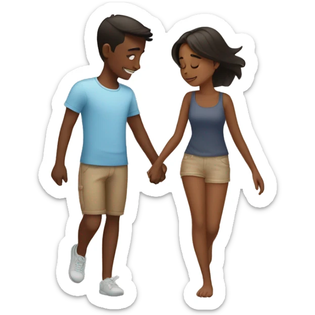 Brown skin boy and girl best friends air hugging from far away sticker