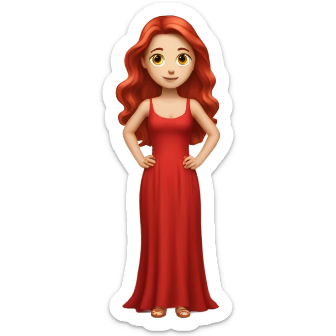 Fair-skin-elegant-girl-in-red-long-dress-with-long-red-hair sticker