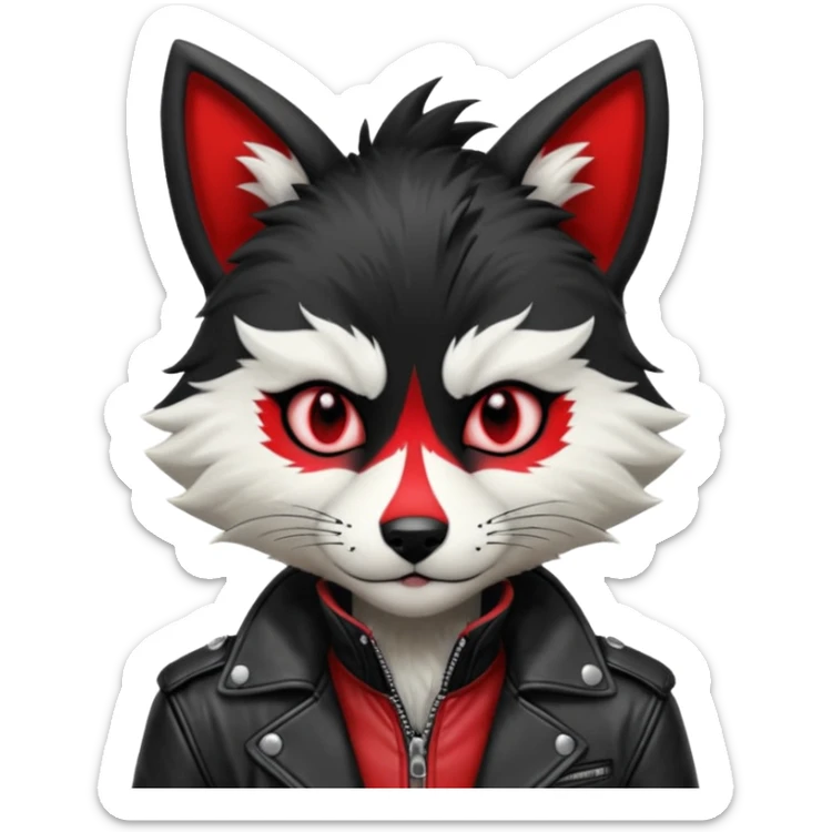 Anthropomorphic Anthro Furry punky gothic black white and red badass cool stylish handsome smexy Animal-furry-fursona sticker