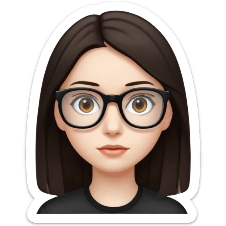 une ado, brune aux cheuveux tres fonces longs lisses blanche, ,lunettes carres noires, yeux bruns  sticker