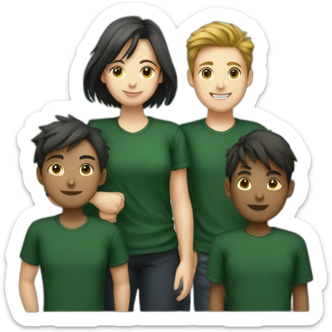  students club of 7 members (3 boys and 4 girls) with dark green shirt sticker