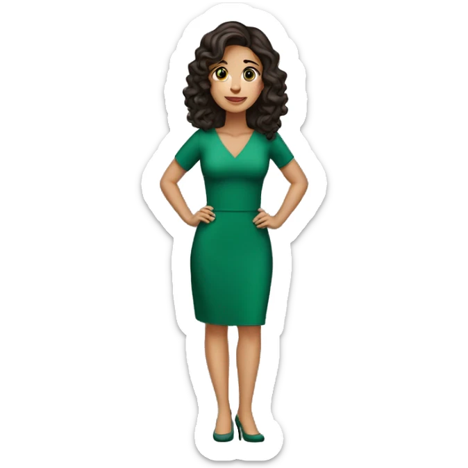 wavy dark hair 35 years old caucasian latina brunette with green dress sticker