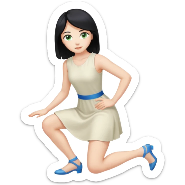 prince, black hair, blue eyes, garment, woman, blonde hair, green eyes, bending knee, sleveless white dress, sticker