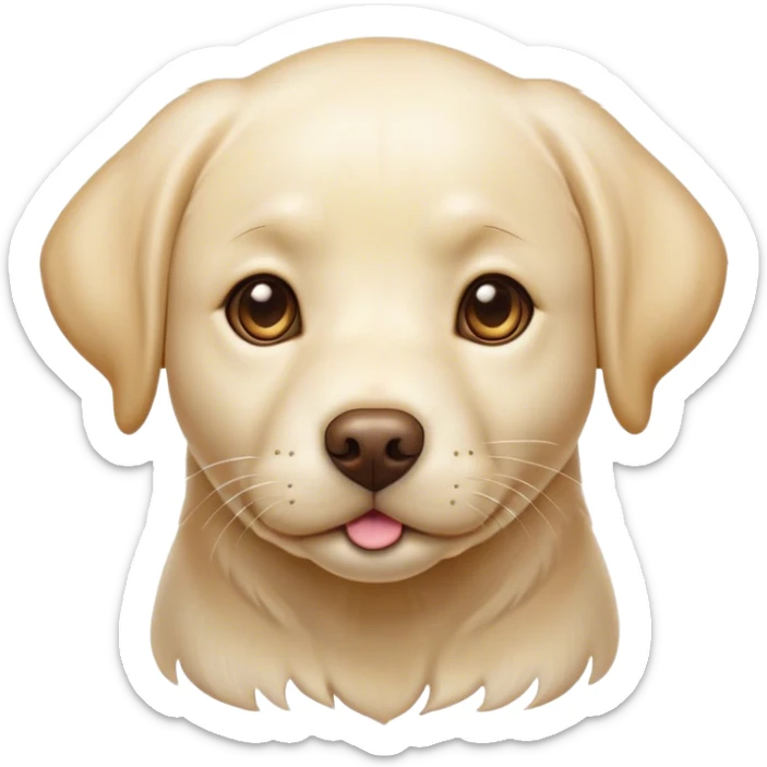 Cinematic Cute Cream Labrador Portrait Emoji, Head tilted playfully and inquisitively, featuring a silky cream Fur with a gentle sheen, round, sparkling warm eyes filled with curiosity, Simplified yet irresistibly adorable features, highly detailed, glowing with a warm, friendly glow, high shine, affectionate and spirited, stylized with a touch of whimsy, bright and endearing, soft glowing outline, capturing the essence of a mischievous yet loving companion, so playful it feels like it could dash out of the screen and into your arms! sticker