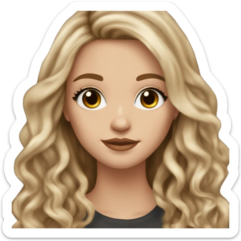 White girl with long voluminous brown hair with blonde highlights balayage, hazel eyes and nose ring sticker