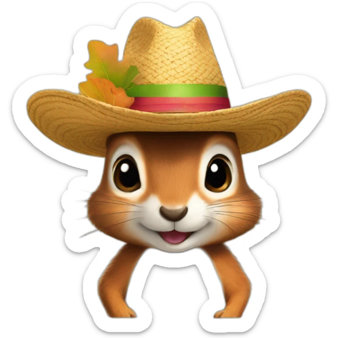 squirrel in a sombrero and ears sticking out of the top of the hat sticker