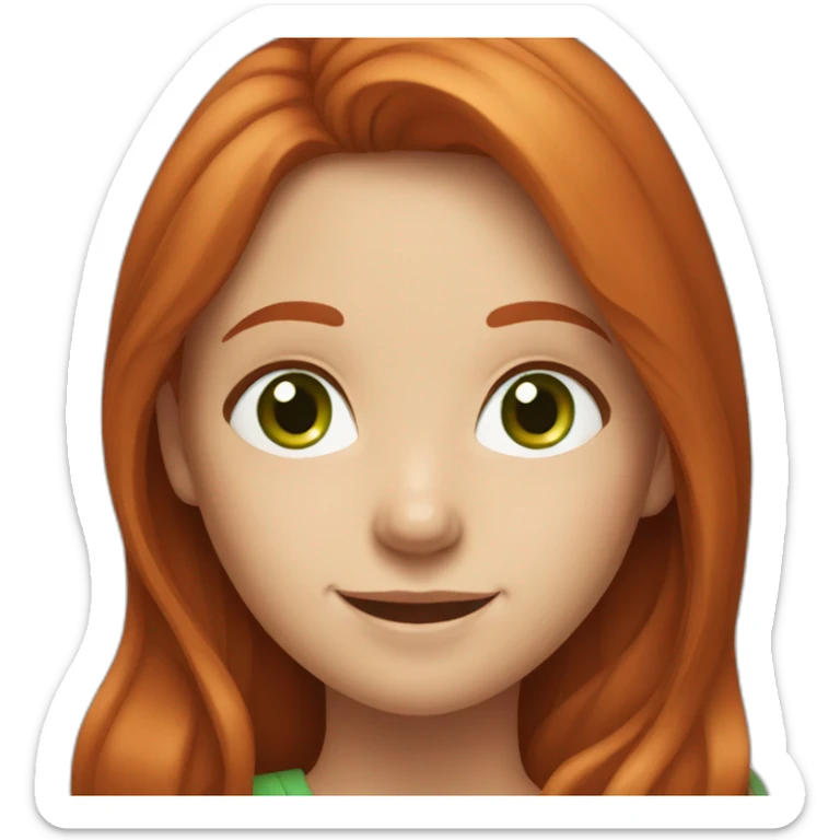 Smiling Redhead girl with long hair, freckles on face and green eyes  sticker