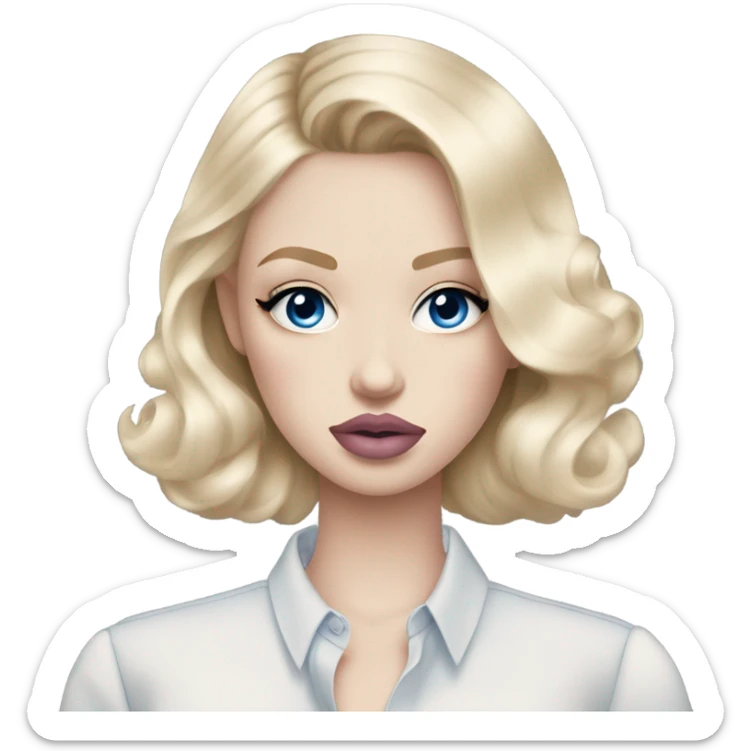 Hot girly pale blonde with blue eyes and light pink lips wearing YsL. Puffed sleeve shirt sticker
