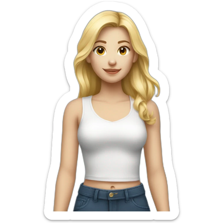 une fille avec un pantalon bleu en un haut noir, des cheveux blonds sticker