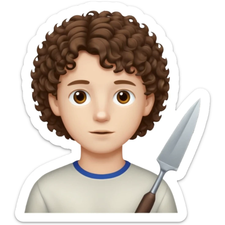 boy,  brown hair, curly hair, brown eyes, pale skin, , hair edger hairtcut sticker