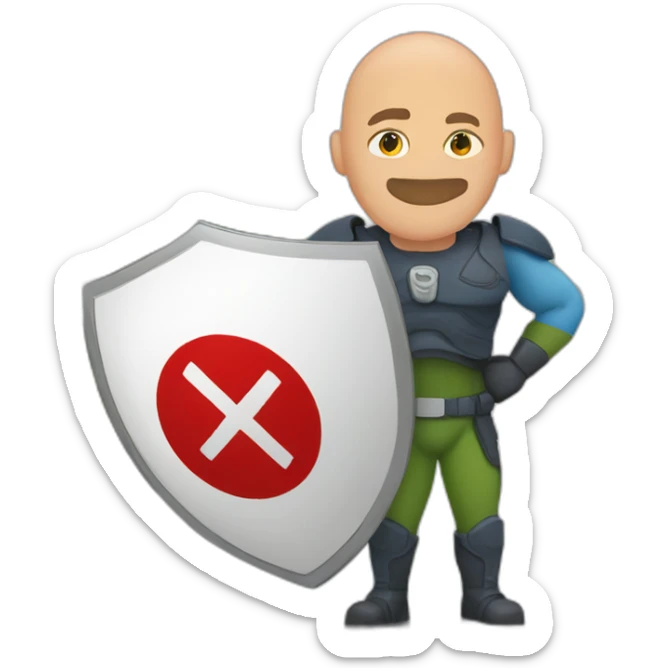 Bald muscular Man with a round traffic sign in his hand which he uses as a shield sticker