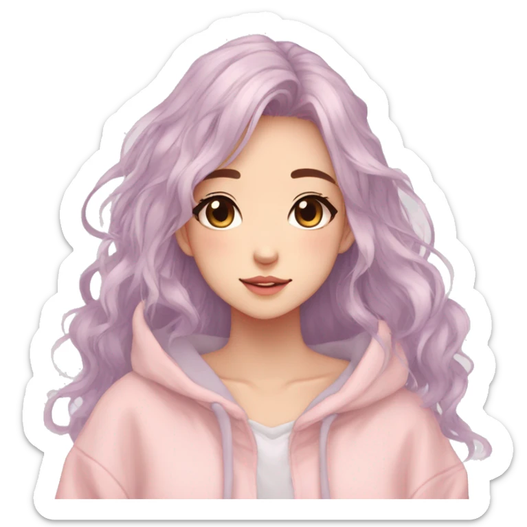 Gorgeous pastel anime girl with blushing face and hair garnitures and pretty hair and a hoodie aesthetic trending style sticker